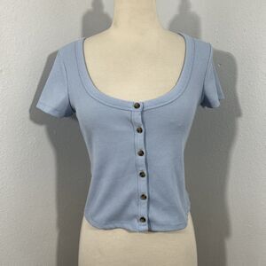 Vylette Crop Top Womens Small Blue Ribbed Bella‎ Swan Y2K